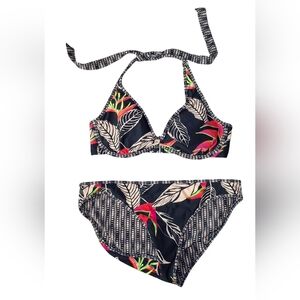Athleta Hana Halter Bikini Swim Top 34 B/And Reversible *Bottom Medium Tropical